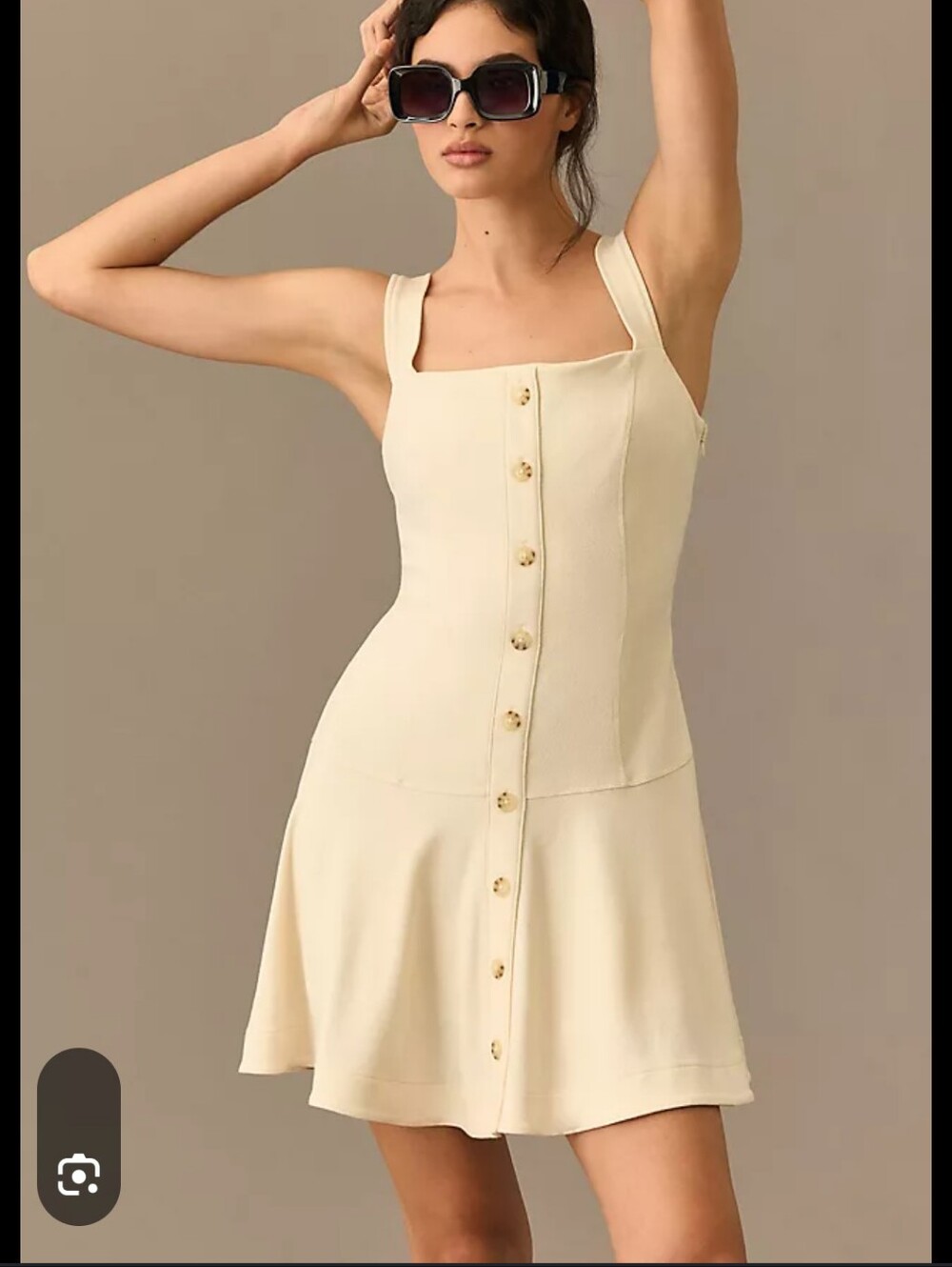 Anthropologie Cream Button-Front Mini Dress